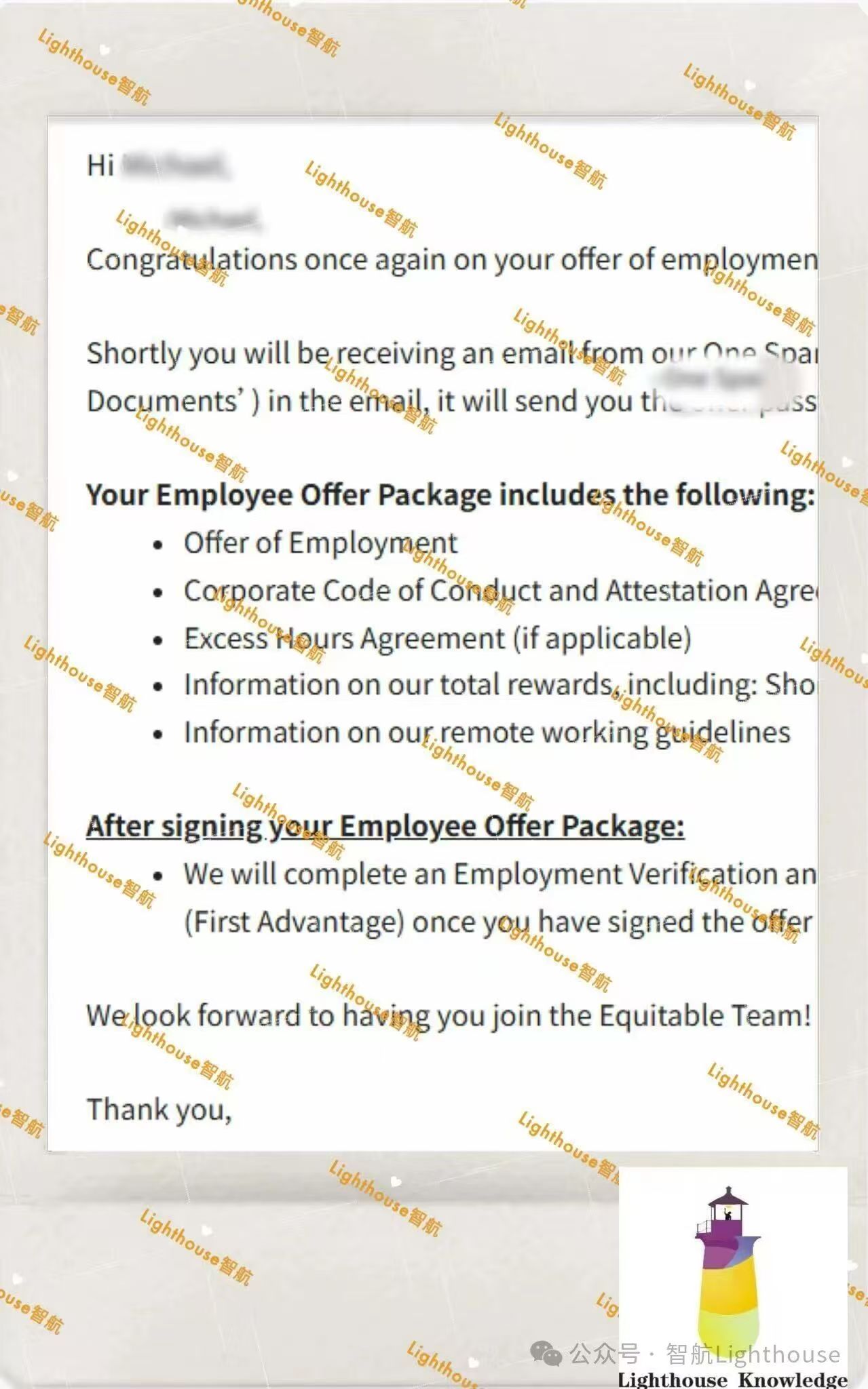 Equitable offer letter