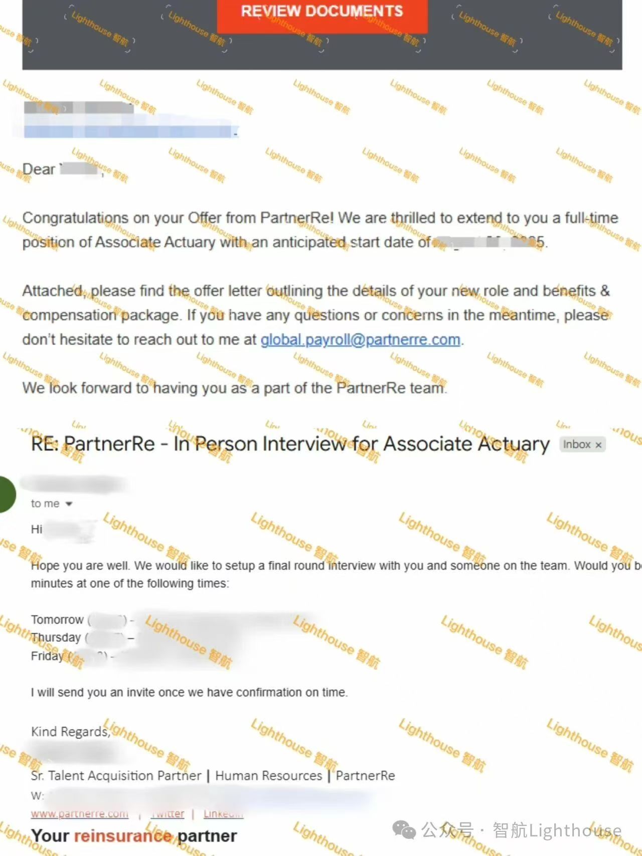 PartnerRe offer letter