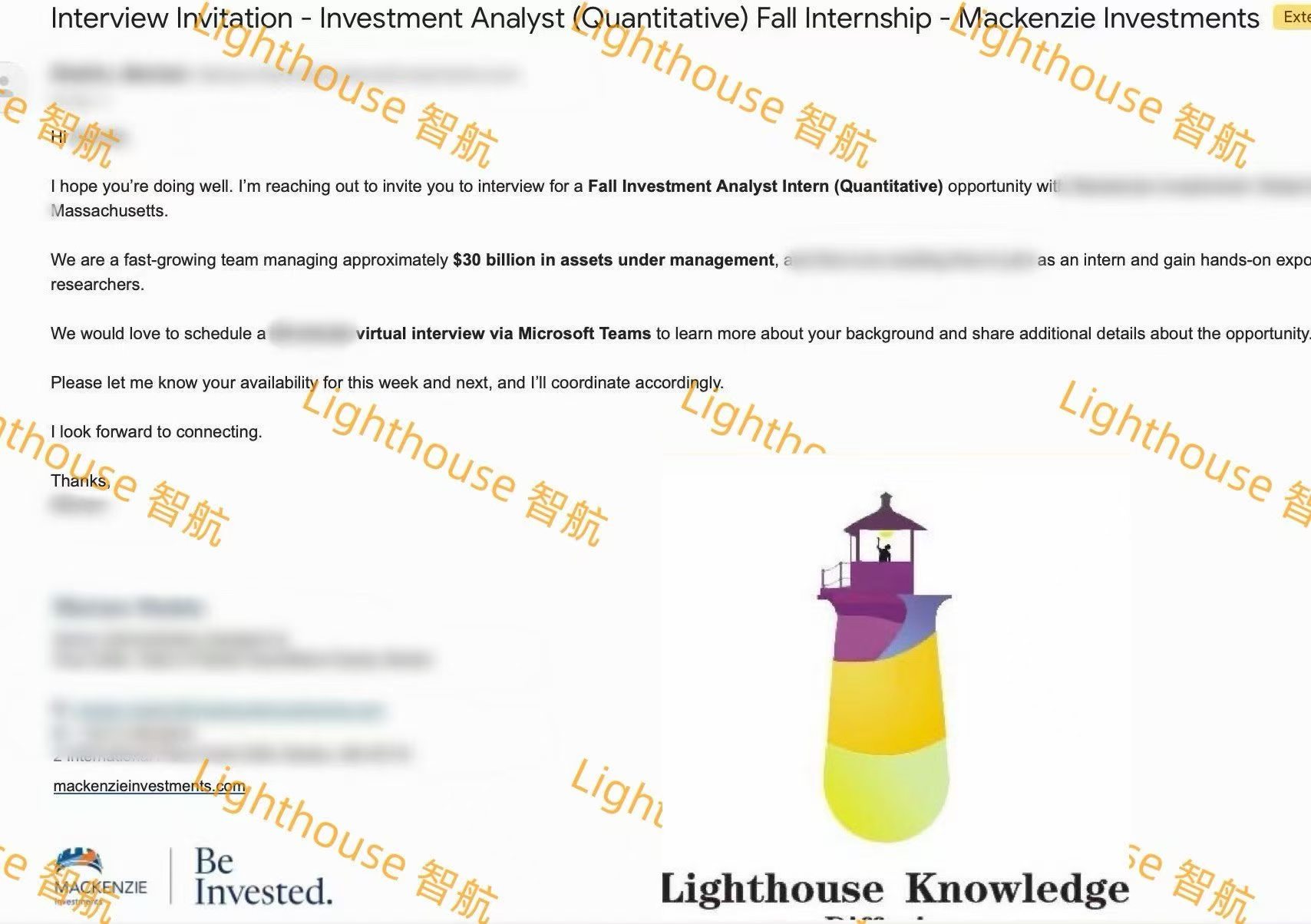 Mackenzie Investments interview invitation email